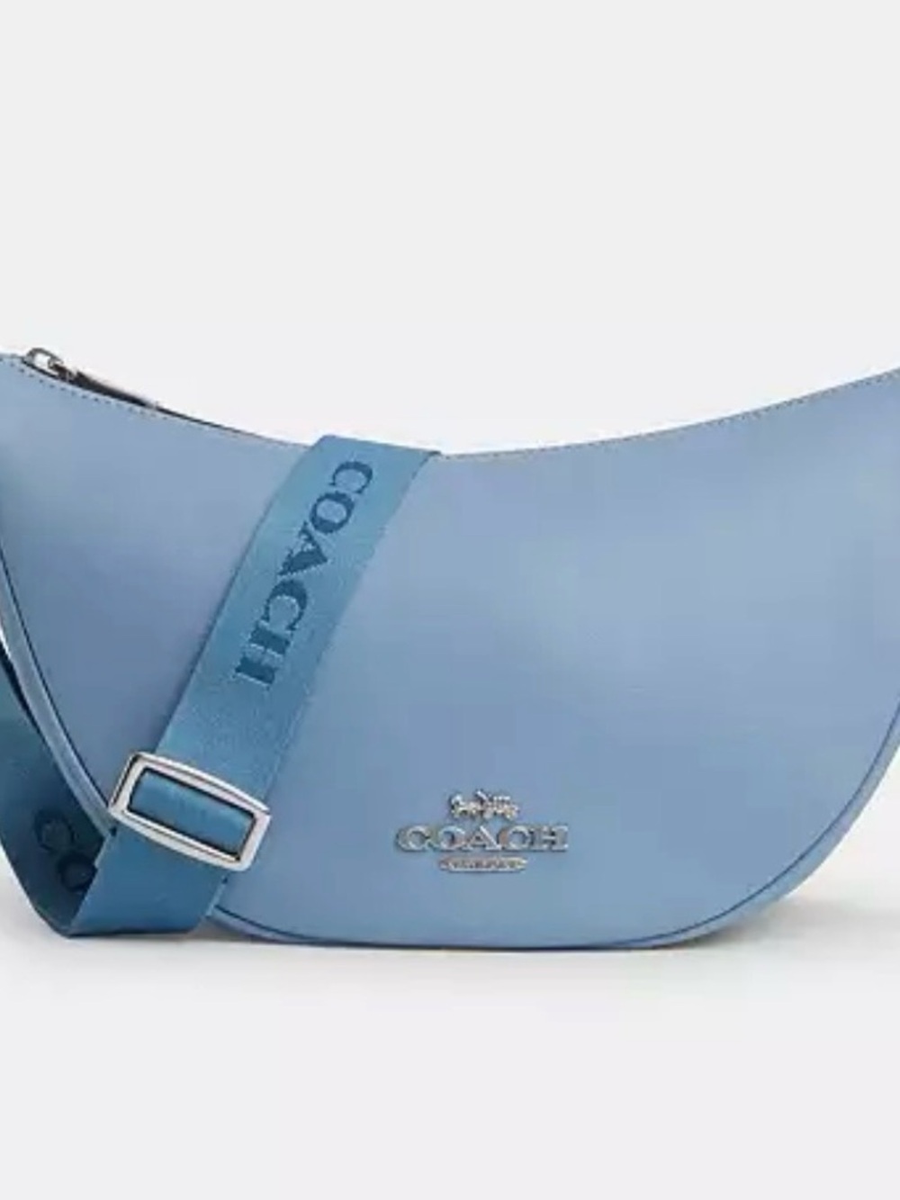 Coach Light Blue Leather Crescent Crossbody with Logo Strap